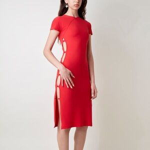 Marcia Tchikiboum side split red midi dress